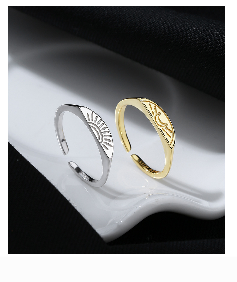 Simple Style Sun Moon Sterling Silver Plating Open Rings display picture 2