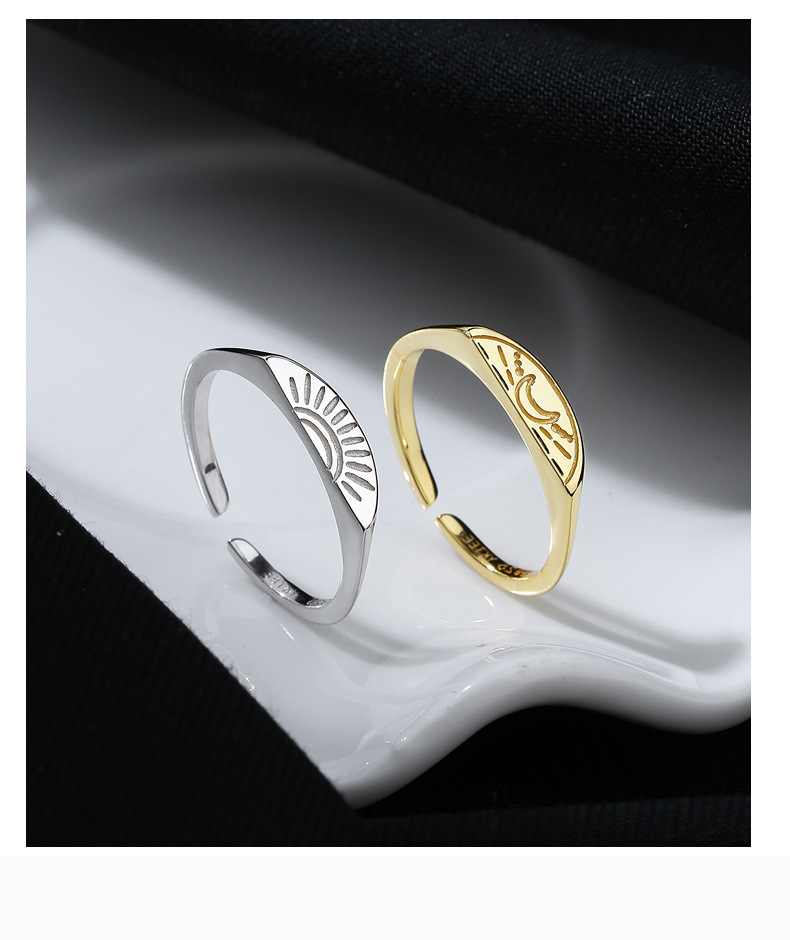1 Piece Quantity Daily Occasion 925 Sterling Silver Material 1 Piece 925 Sterling Silver Sun Splicing Moon Open Rings Rings