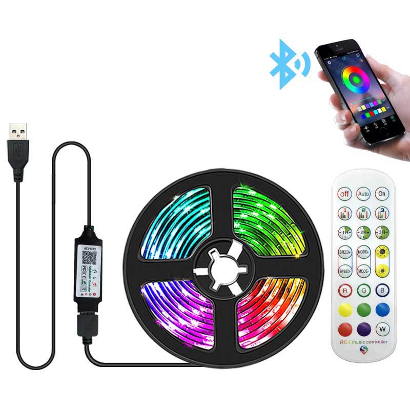 5V USB LED TV tira de luz de fondo 5050 RGB teléfono móvil APP Bluetooth música control de voz tira de luz epoxi