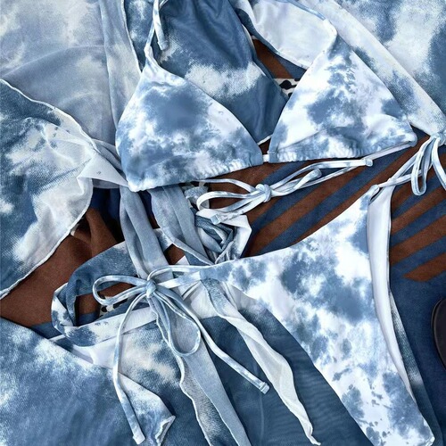 Amazon 2024 New European and American Tie-Dye Two-Piece Swimsuit, Women's Sexy Bikini Set—Four-Piece Export-Ready Swimwear Available for Wholesale