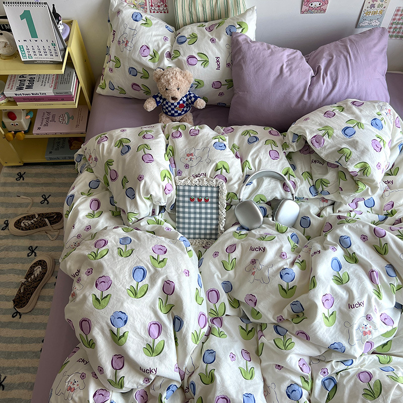 Clase A ropa de cama desnuda para dormir cuatro piezas de algodón lavado con agua sábanas de aire cubierta de cama de grado madre y bebé dormitorio de tres piezas
