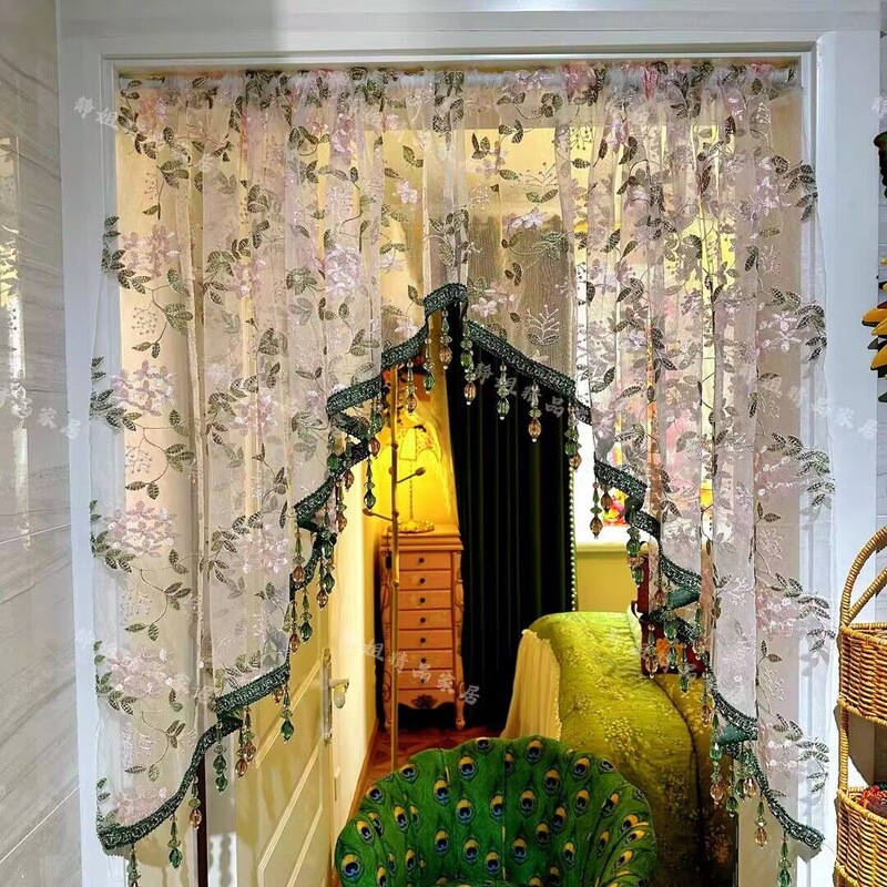 French-Style Door Curtain, Vintage Lace Short Curtain, Partition Curtain, No-Drill Half Curtain, Embroidered Entryway Corridor Bedroom Door Curtain French-Style Door Curtain, Vintage Lace Short Curtain, Partition Curtain, No-Drill Half Curtain, Embroidered Entryway Corridor Bedroom Door Curtain