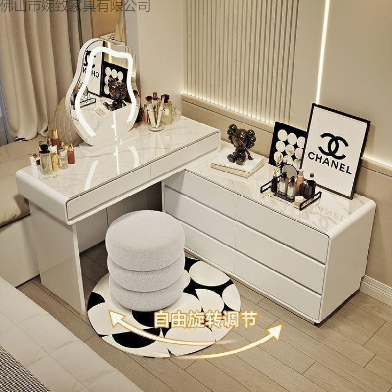 Household Solid Wood Slate Dressing Table Modern Simple Bedroom Princess Style French Dressing Table Cupboard Integrated Dressing Table