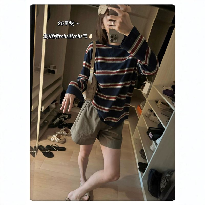 2026 Autumn Fashion Essential: A Shop Owner's Favorite Miu-style Textured Bamboo Cotton Long Sleeve T-shirt with Contrasting Stripes 2026 Autumn Fashion Essential: A Shop Owner's Favorite Miu-style Textured Bamboo Cotton Long Sleeve T-shirt with Contrasting Stripes