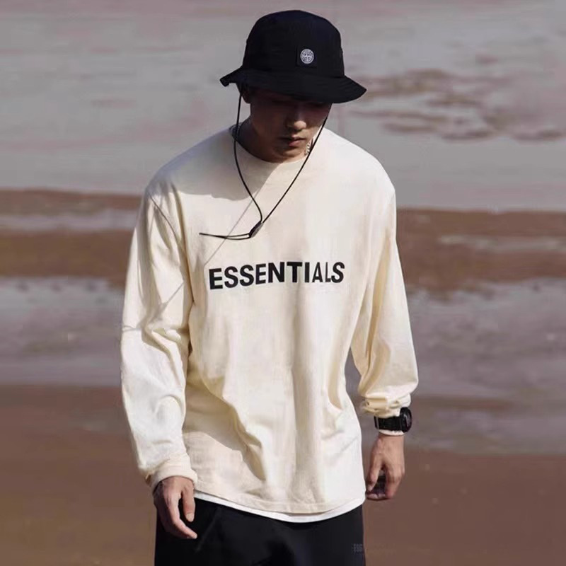 Double line ESSENTIALS spring and autumn American fashion brand thin loose men and women couple long sleeve bottoming shirt T-shirt