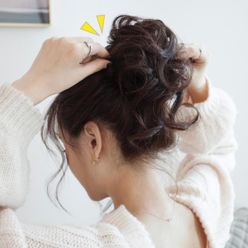 לחמניית שיער בסגנון קוני Elegant Natural Fluffy Lazy עם שפם ארוך וזקן דרקון