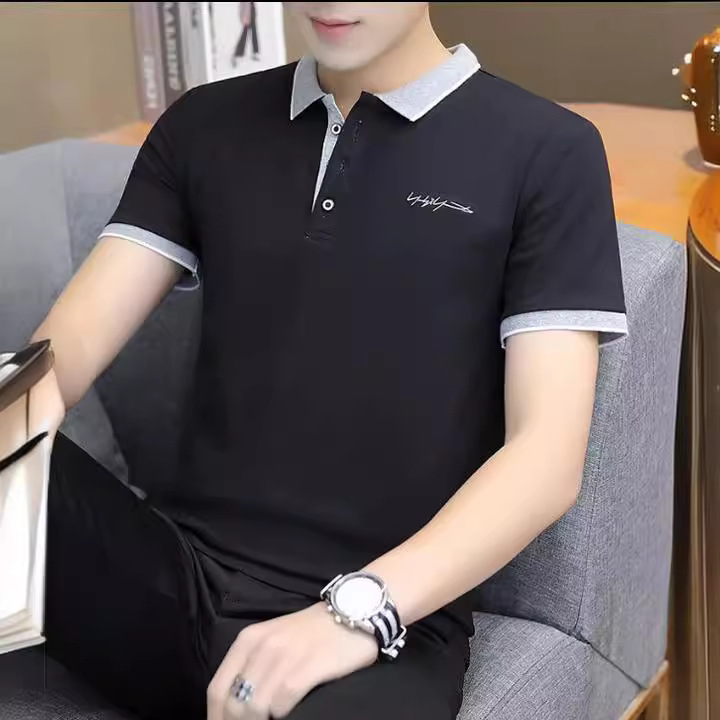 Camiseta casual bordada de verano de manga corta para hombres Camiseta POLO de solapa de negocios Camisa de fondo hermosa de tendencia de algodón puro para hombres delgada