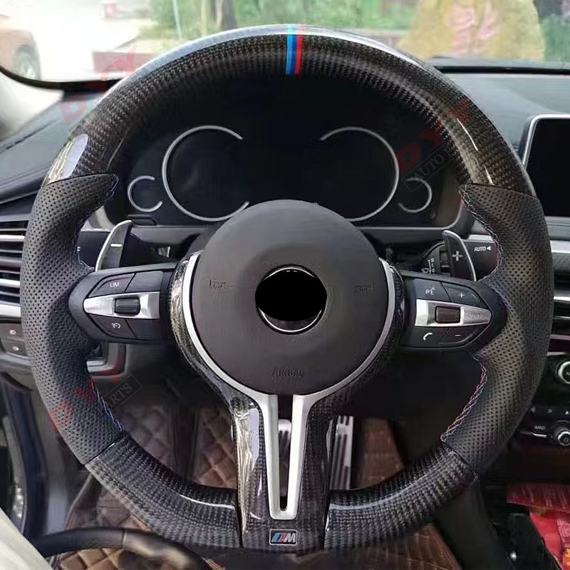 Fits BMW F10 F30 F20 Genuine Carbon Fiber with Airbag Full Leather Steering Wheel Modified D-shaped Carbon Fiber Steering Wheel