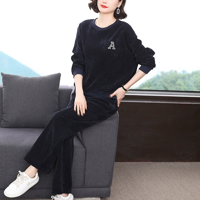 Бархатный костюм из синели с длинным рукавом, новинка весны 2022 года, свободная повседневная спортивная одежда для мамы среднего возраста