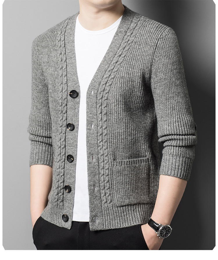 Otoño hombre suéter coreano chaqueta tendencia de cuello V hombre jersey cardigán de punto de color sólido casual jersey de punto