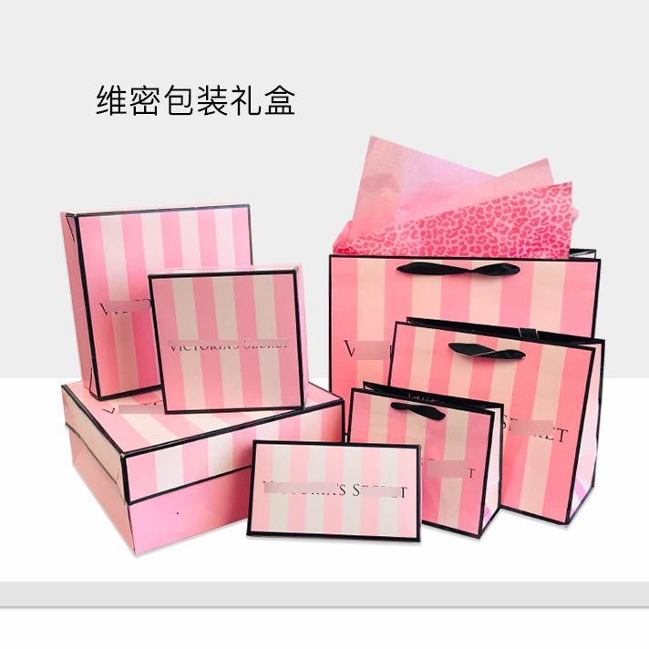 Victoria's Secret维密礼盒专柜香槟色粉白条纹礼盒送礼单拍发货