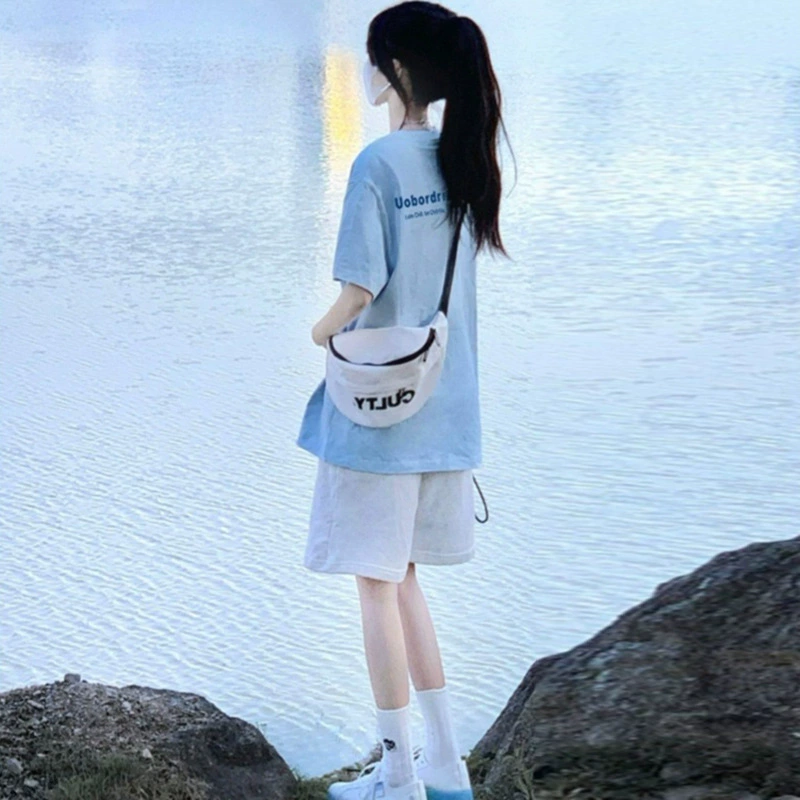 Спортивный костюм для девочек летом 2025 новая средняя школа средней школы свободный шорты с короткими рукавами из двух частей