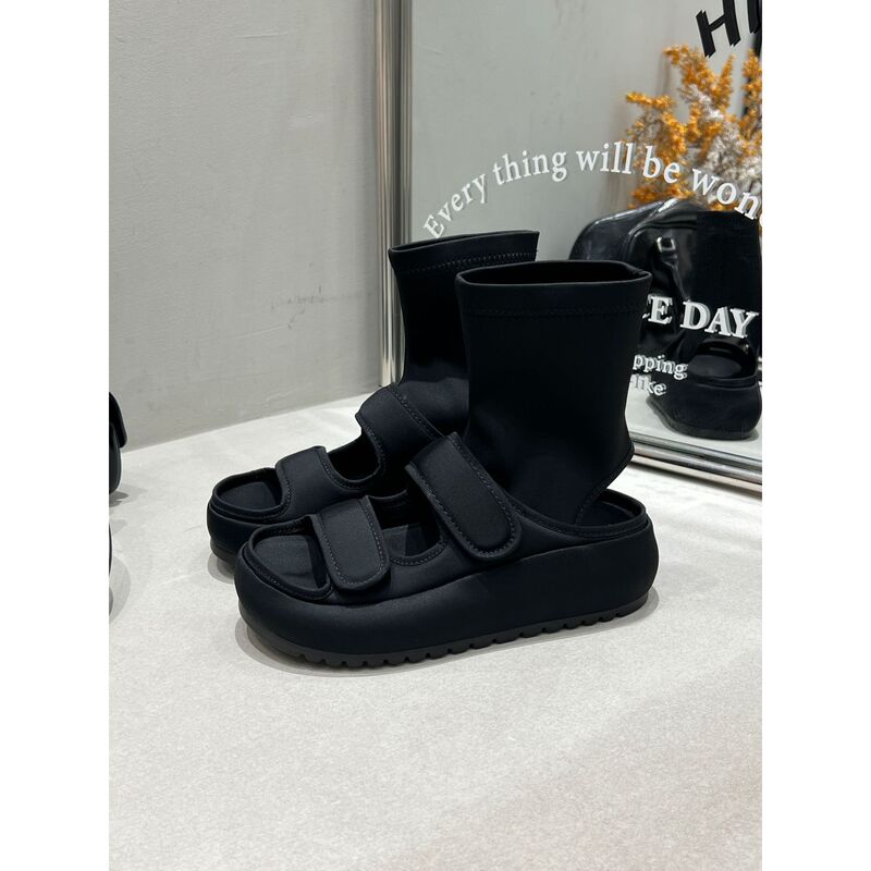 Platform Sole Slippers for Women's Outer Wear 2025 Summer New Korean Style Fashion Velcro Versatile One-Line Casual Sandals for Women