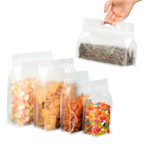 Thickened frosted transparent self-standing packaging bag candy scented tea rice ziplock bag cat food fish bait eight-sided seal bag wholesale