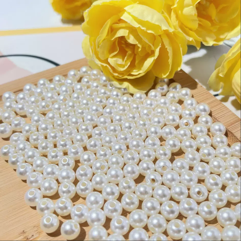 水磨高亮abs仿珍珠项链直孔珍珠diy配件服装饰品辅料散珠圆形批发