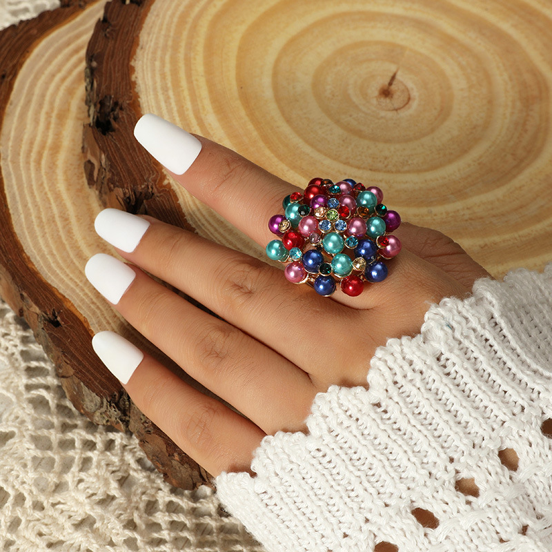 cross-border hot-selling new fashion personality creative flower ring retro exaggerated diamond pear