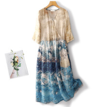 品牌折扣店夏季小众设计轻奢复古裙子女棉麻高端原创连衣裙中长裙