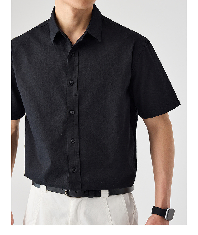 Áo sơ mi nam ngắn tay cotton trơn phong cách mới — Màu đen chi tiết 25