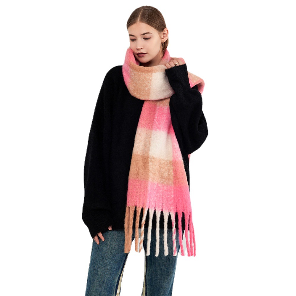 Sciarpe da donna Nuova sciarpa invernale calda a quadri con nappe Scialle da donna in lana di cashmere con collo lungo_voghion.com