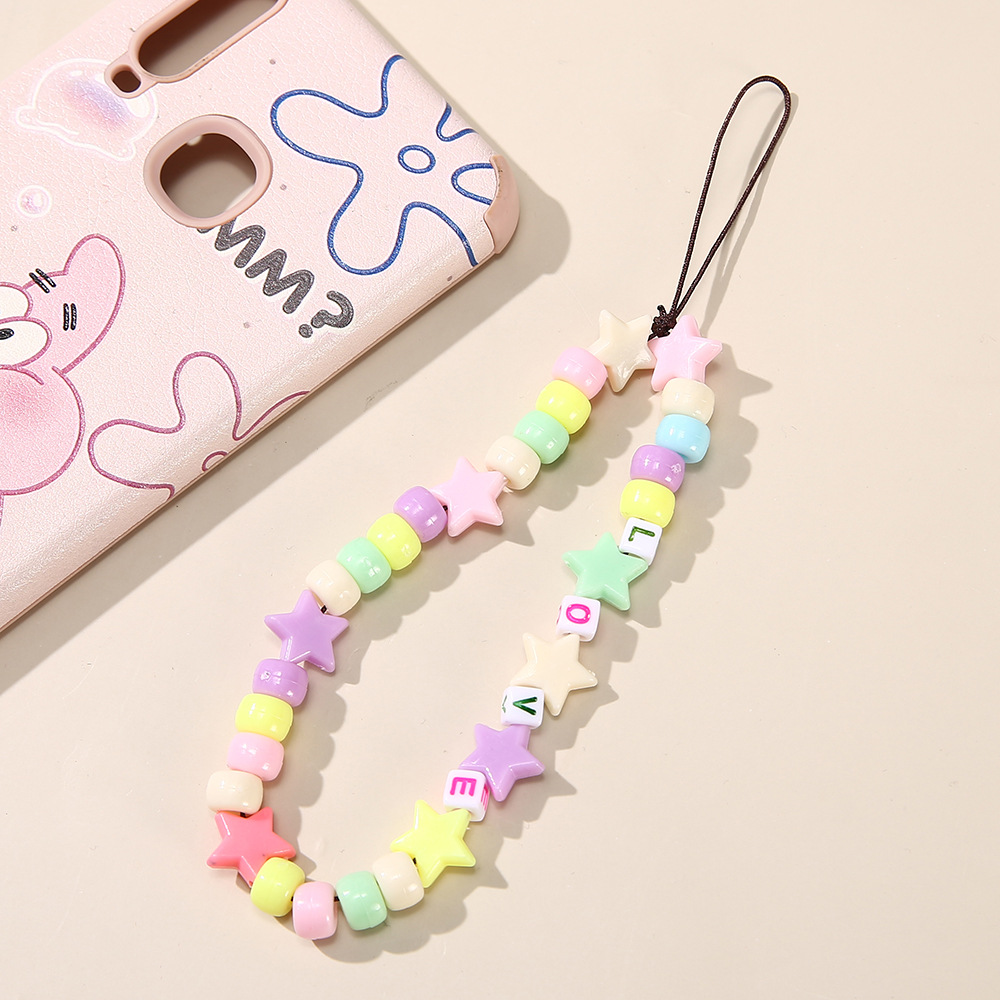 New Cartoon Candy Color Heart Letter Mobile Phone Chain Butterfly Star Pendant Anti-lost display picture 3