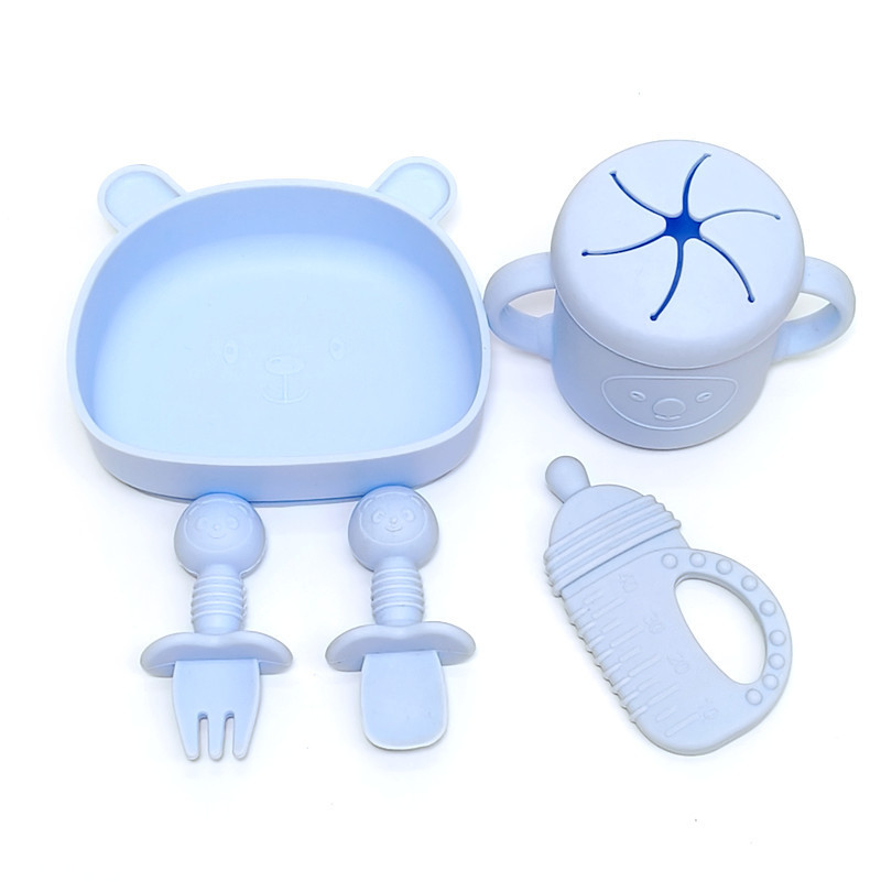 Suction Disc Bowl Split Dinner Plate Training Fork Spoon suit Baby Tableware Baby Supplemental Bowl Soft Spoon Water Cup Tooth Gel