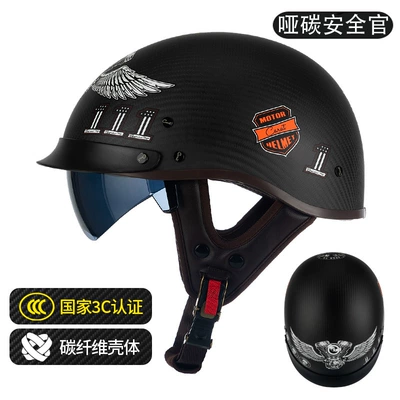 Motosiklet kaskı (dəbilqə) — Fiber Motorcycle Half Helmet Retro - 015-matte-carbon-safety-officer-includes-cycling-face-mask-uv-black-lens-m