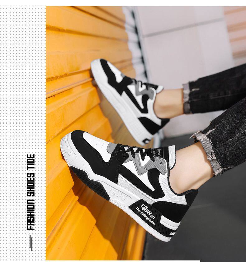 Giày thể thao nam cổ thấp đế dày tăng chiều cao chống trượt, giày sneaker phối màu đen trắng — EQ01 màu trắng, EQ01 màu đen chi tiết 3