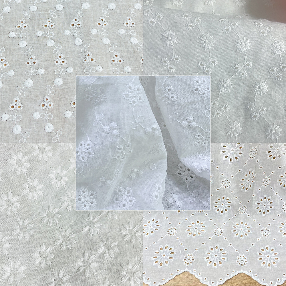 20款现货清仓纯棉蕾丝绣花面料  i镂空蕾丝婚纱刺绣全棉服装布料