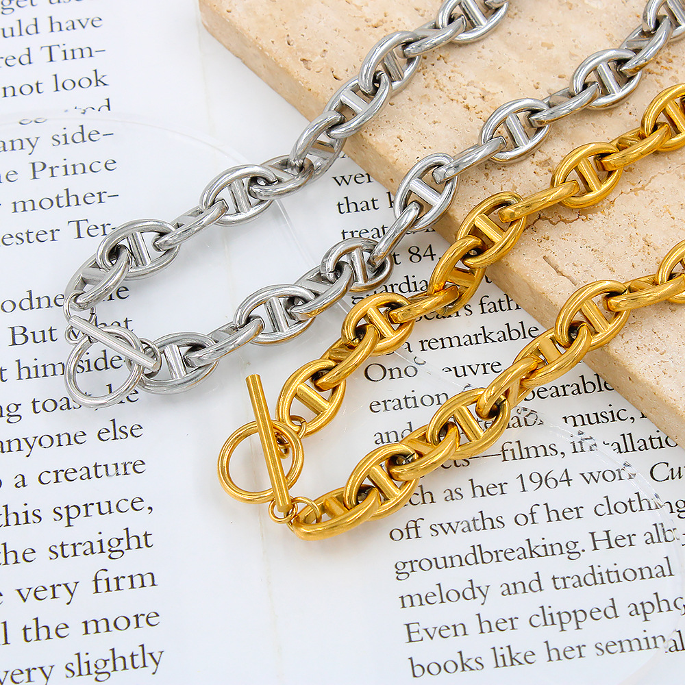 Streetwear Solid Color Stainless Steel Plating Bracelets Necklace 1 Piece