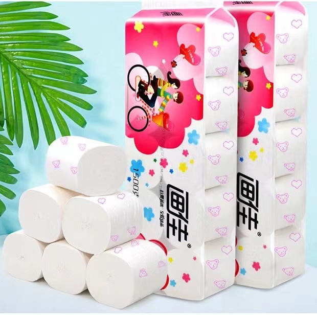 Painting good toilet paper wood pulp roll paper household environmental protection printing four-layer thickened household toilet paper affordable 1500g