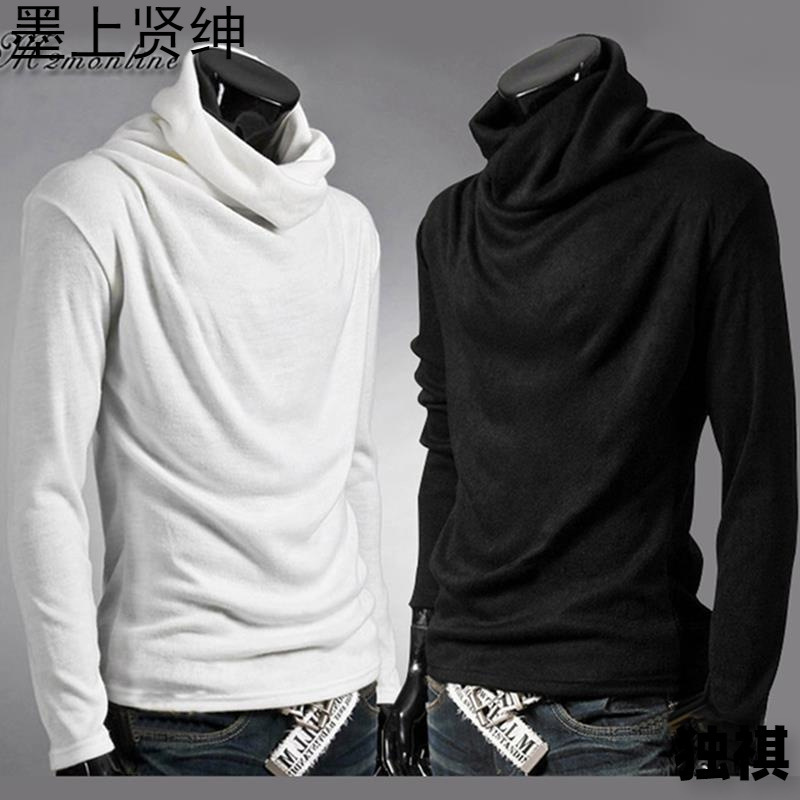 Autumn Black Distinctive Long-sleeved T-shirt High Collar Base Shirt Men's Piled Collar Fashion Stylist Clothes Inner Top Autumn Black Distinctive Long-sleeved T-shirt High Collar Base Shirt Men's Piled Collar Fashion Stylist Clothes Inner Top
