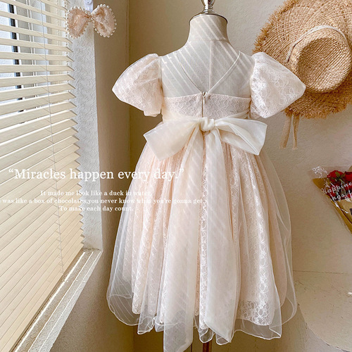 Little Girl Dress  New Birthday Party Dress for Girls Baby Bubble Sleeve Lace Princess Dress Dropshipping One Piece