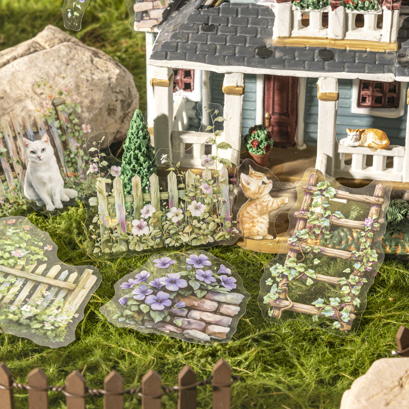 Ketchup Girl Backyard Cat Series Fence Landscaping Theme Pet Stickers 6 Styles Choose 15 Sheets