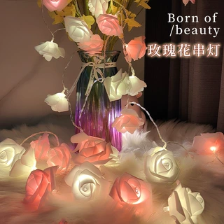 定制LED玫瑰花彩灯串电池灯闪灯串节日装饰灯浪漫小夜灯求婚灯饰