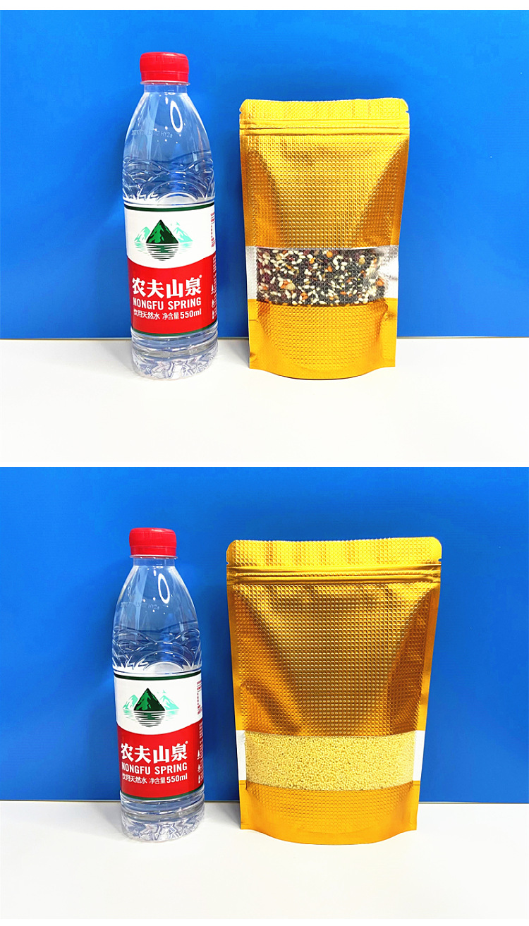 Golden color embossed aluminum-coated window self-standing self-sealing bag aluminum foil milk jujube candy food packaging bone-pulling portioning bag pic 9