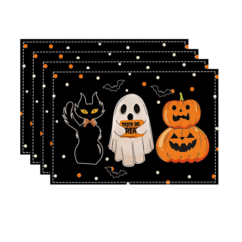 ハロウィーン要素パターンプリントテーブルマットお化け祭り雰囲気テーブルドレスリネンテーブルマット食器断熱マット|undefined