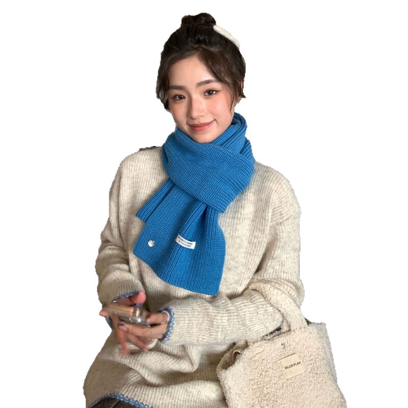 韩系绵羊毛针织毛线围巾女秋冬氛围感显白加厚保暖纯色围脖情侣款|undefined