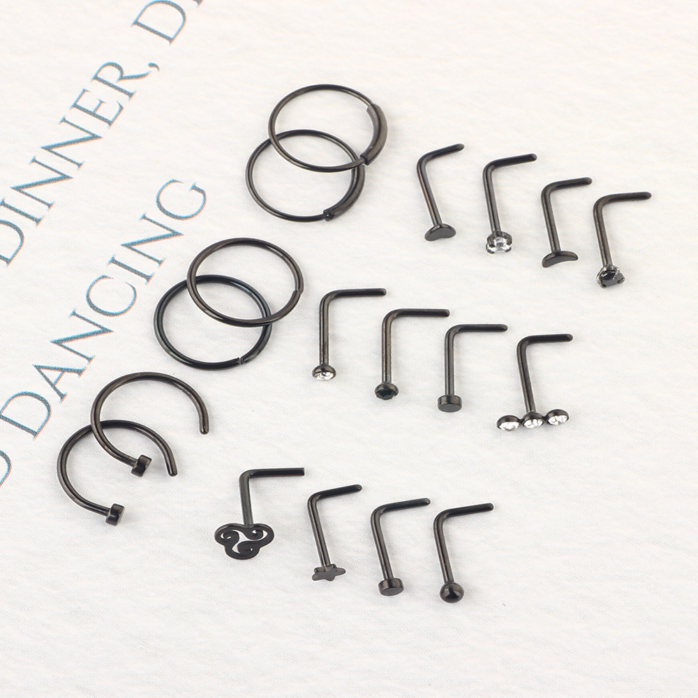 Amazon Combination Nose Stud Set Body Piercing Accessories Stainless Steel Nose Ring European and American Gold 21-Piece Set detail image 8