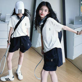 女童运动套装夏季大童冰丝速干衣服女孩夏装跑步训练服儿童网球服