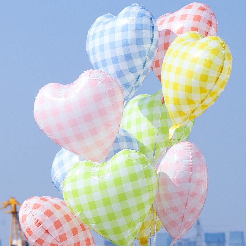 Isn Korean Style 18inch Heart Checkered Stripesd Heart Balloon Girl Photo Birthday Photo Props Aluminum Film Ball Batch