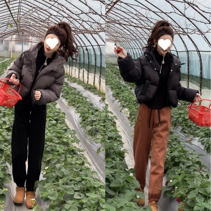 加厚连帽面包服女装冬季2025新款小个子短款外套百搭羽绒棉衣棉服