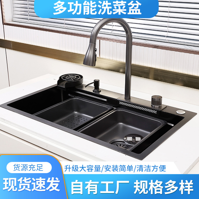 不锈钢洗碗槽大单槽手工双压筋厨房家用台上盆洗水池一体式