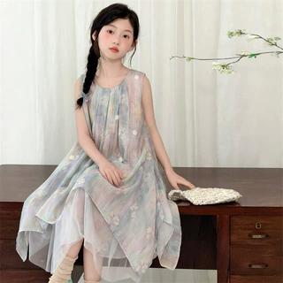 夏季女童无袖连衣裙2026童装儿童女孩气质公主裙不规则连衣裙洋气