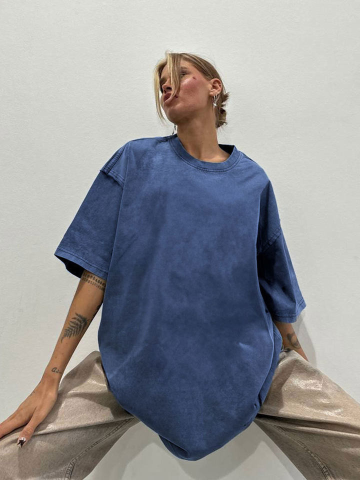 Áo thun nam tay ngắn cổ tròn cotton giặt mềm phong cách Âu Mỹ — Màu cà phê, Màu mơ, Màu tím, Màu xanh lam chi tiết 38