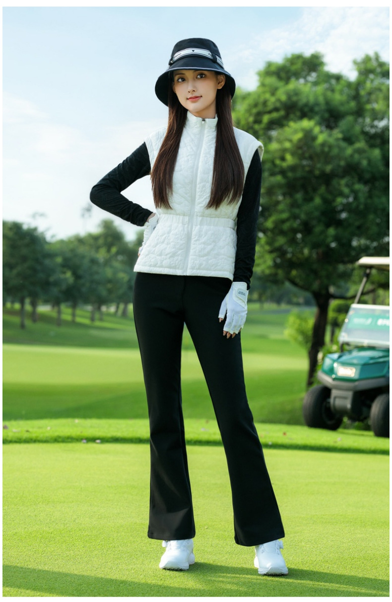 Áo vest khoác nữ thể thao golf chần bông cổ đứng khóa kéo — Áo vest trắng [eo có thể điều chỉnh/cổ áo đứng có khóa kéo/lót chần bông] YF856 chi tiết 8