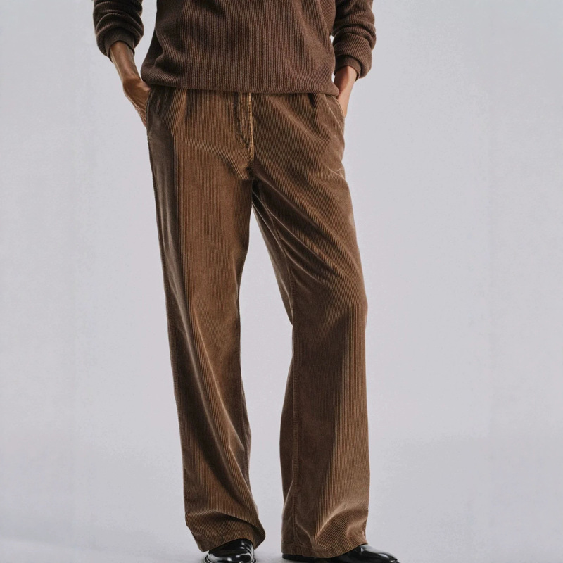 Women's export Trow khaki and caramel corduroy cotton comfortable retro Nanyou style straight-leg casual long pants
