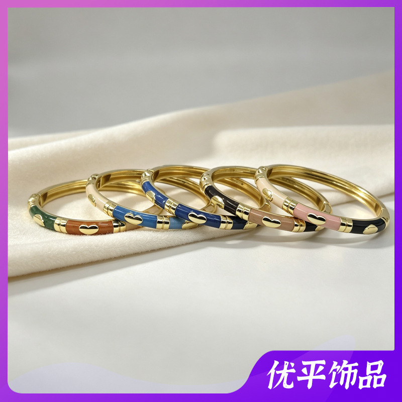 Chinese-style retro heart bracelet, handmade with enamel painting and alloy, a popular and trendy accessory for cross-border sales Chinese-style retro heart bracelet, handmade with enamel painting and alloy, a popular and trendy accessory for cross-border sales