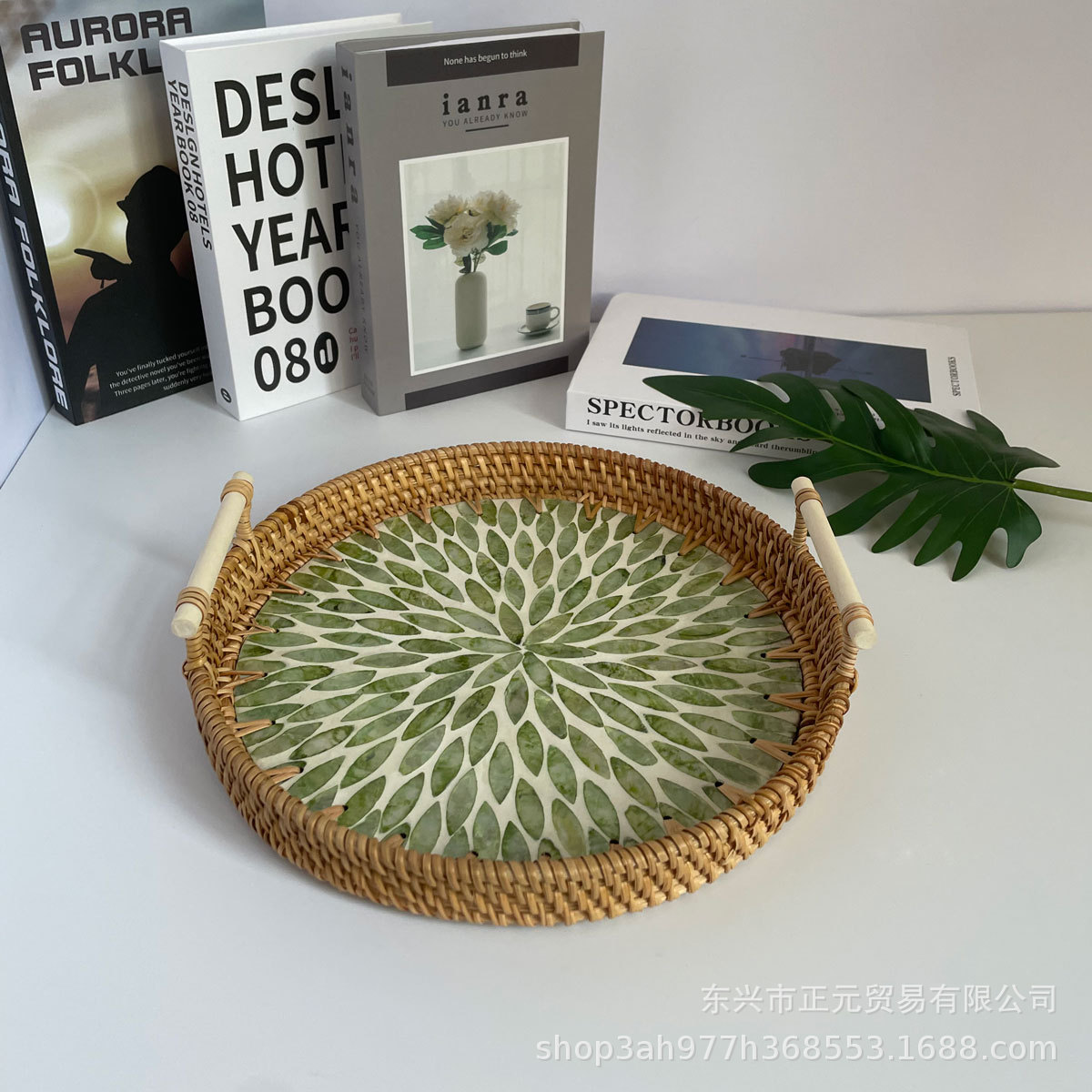 Vietnam ratán tejido Shell bandeja color Shell tejido merienda cesta de almacenamiento merienda bandeja fruta pan té bandeja