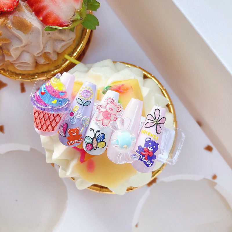 Japonés tomoni en relieve Etiqueta de uñas Flor de Papel y oso de dibujos animados verano lindo 5D adhesivo de alivio de uñas pegatina