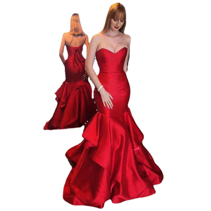 Comercio exterior de Europa y América Amazon AliExpress deseo vestido de noche de las mujeres sexy tubo superior satén simple vestido largo